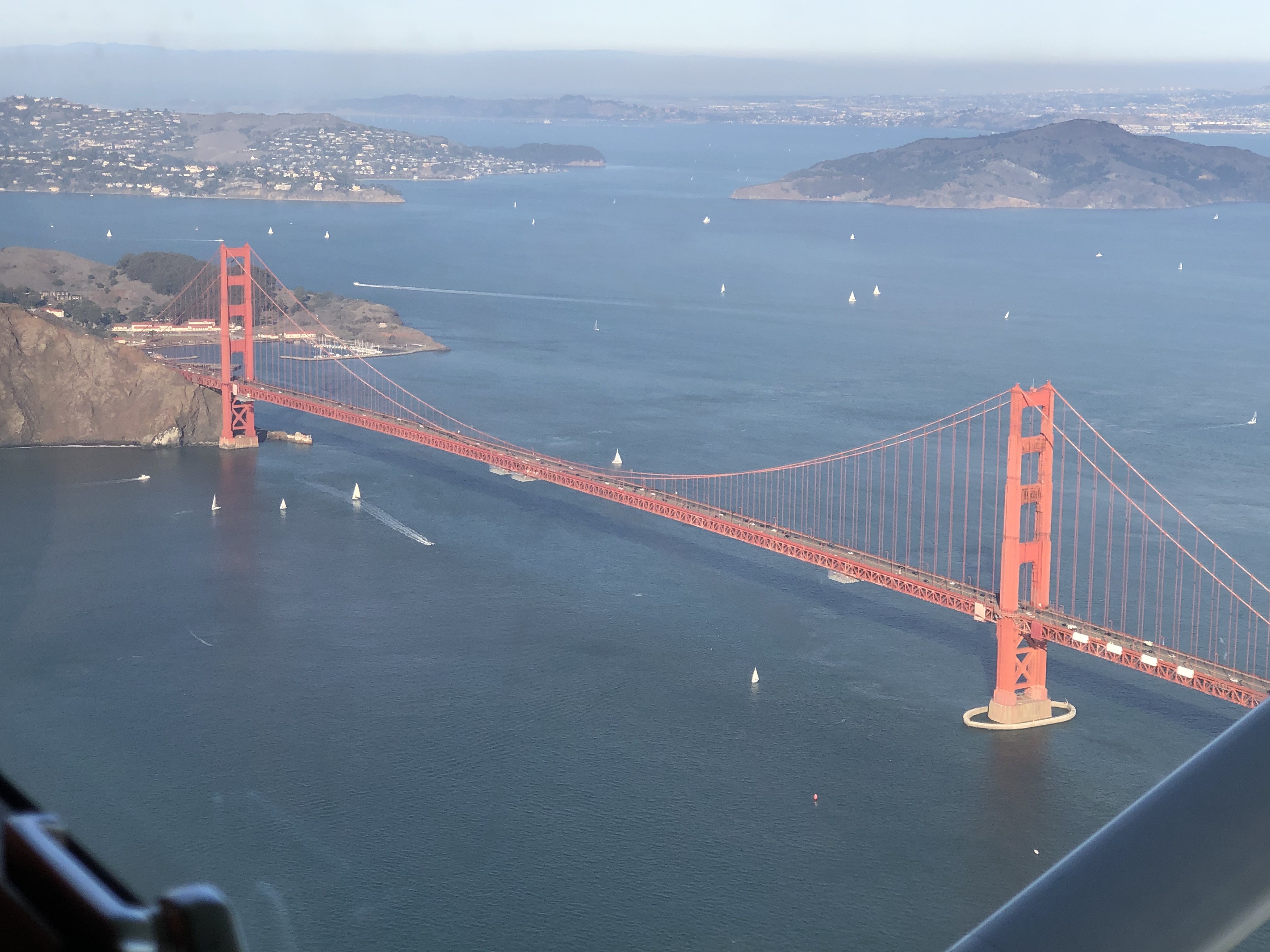 Aerial view of the Golden Gate Bridge and San Francisco Bay